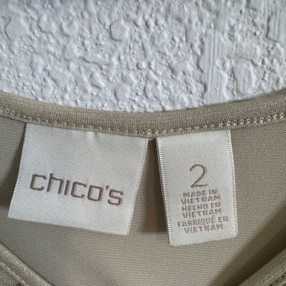 Chico’s Women’s Champagne Gold Metallic Basic Tank Top - 2/US L - Picture 3 of 6